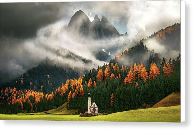 canvas print of Dolomites Autumn with white sides