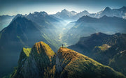 Grindelwald Mountain view in summer - hiker enjoying the view 