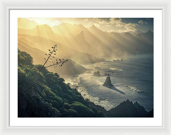 Benijo Beach Framed Print - white mat and white frame  large plus size