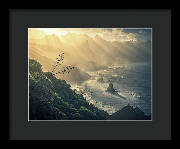 Benijo Beach Framed Print - black mat and black frame small size
