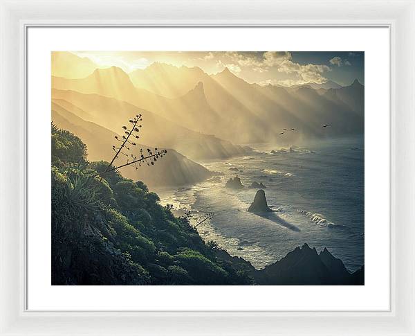 Benijo Beach Framed Print - white mat and white frame large size