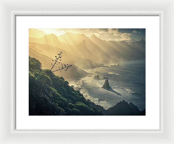 Benijo Beach Framed Print - white mat and white frame medium size